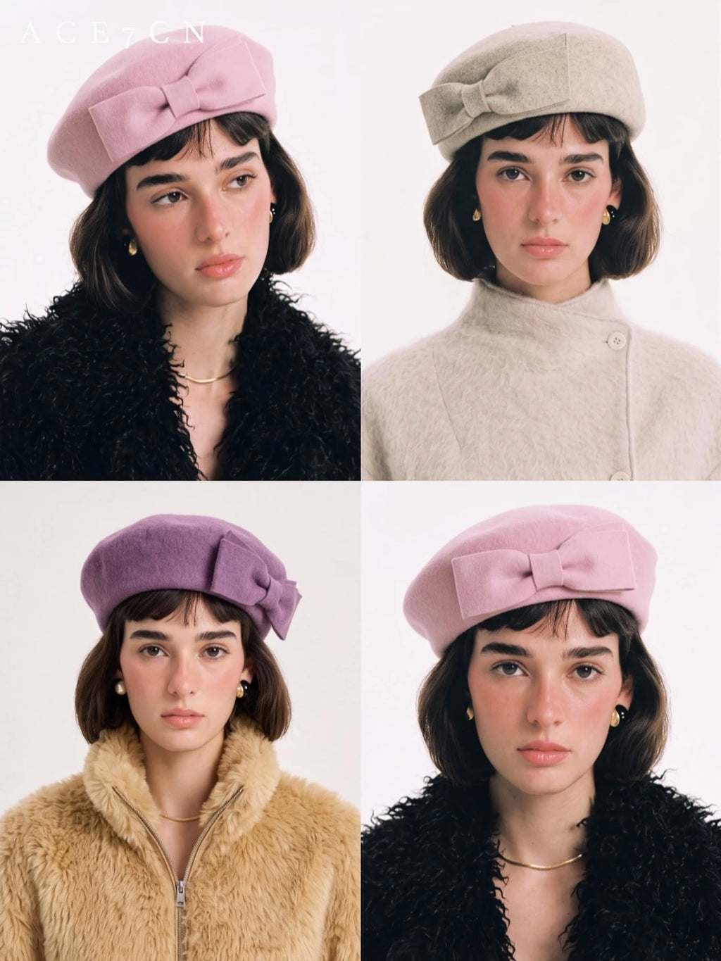 Bow-Detail Wool Felt Painter Beret — ACE7CN