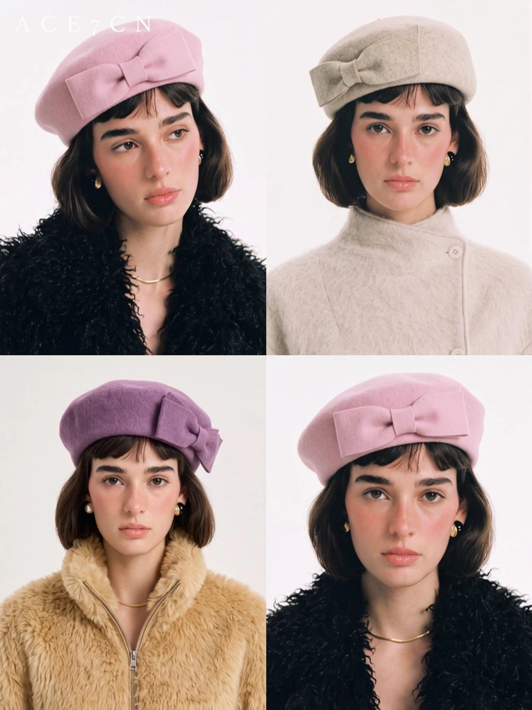 Bow-Detail Wool Felt Painter Beret — ACE7CN