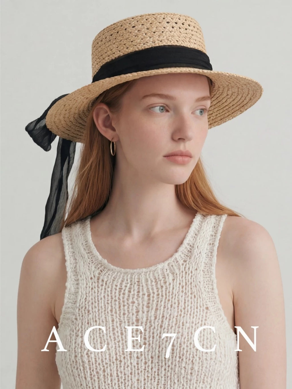 Openwork Raffia Flat-Top Boater — ACE7CN