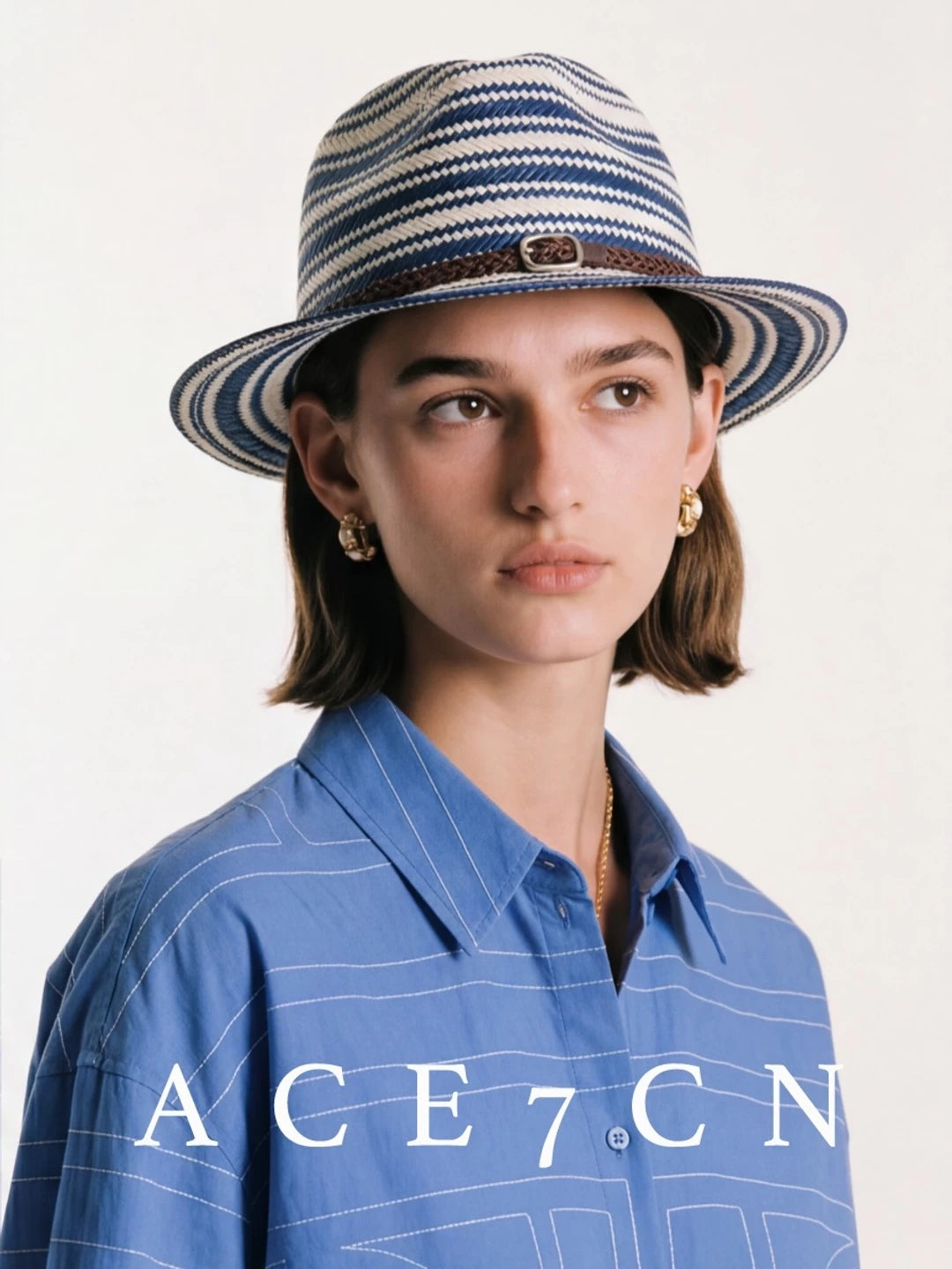 Nautical-Stripe Straw Panama Hat — ACE7CN