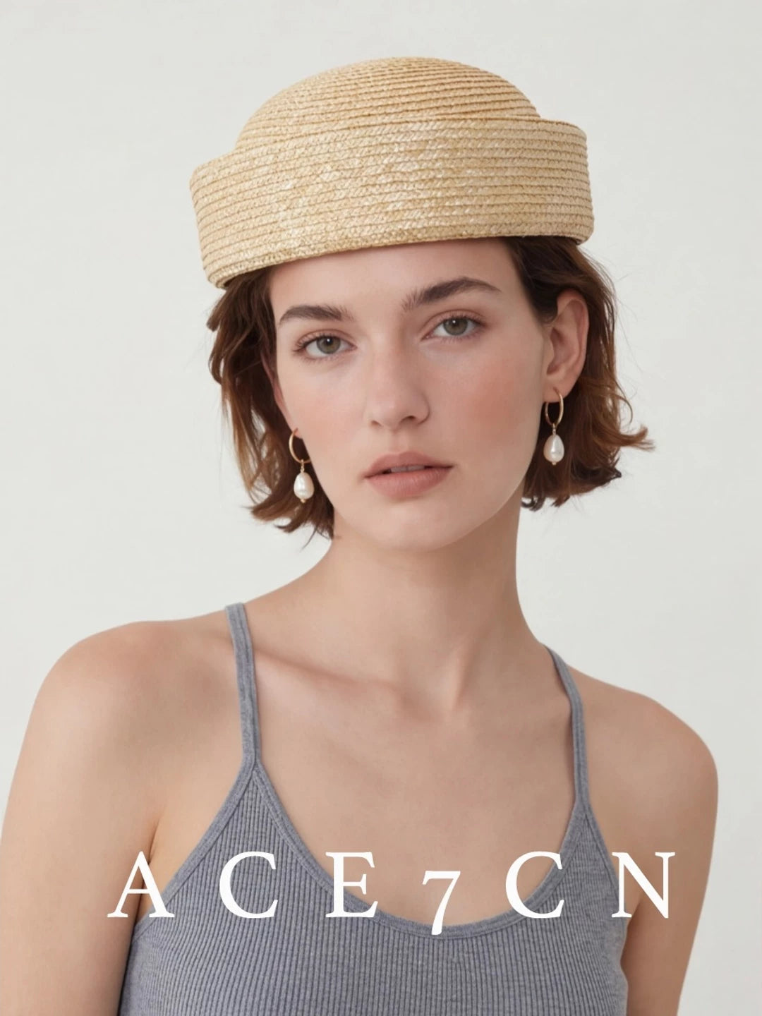 Rounded-Crown Straw Pillbox Hat — ACE7CN