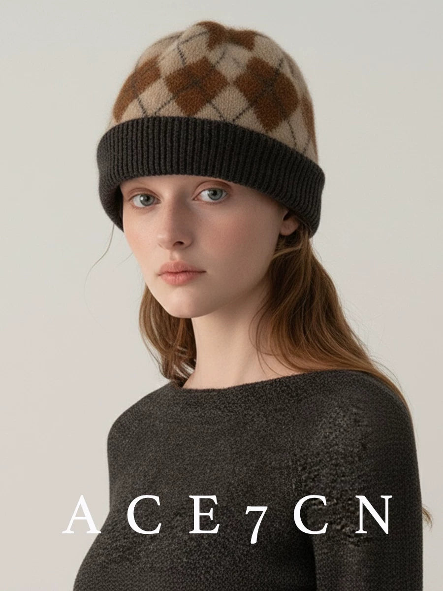 Yellow Argyle Cashmere Beanie — ACE7CN