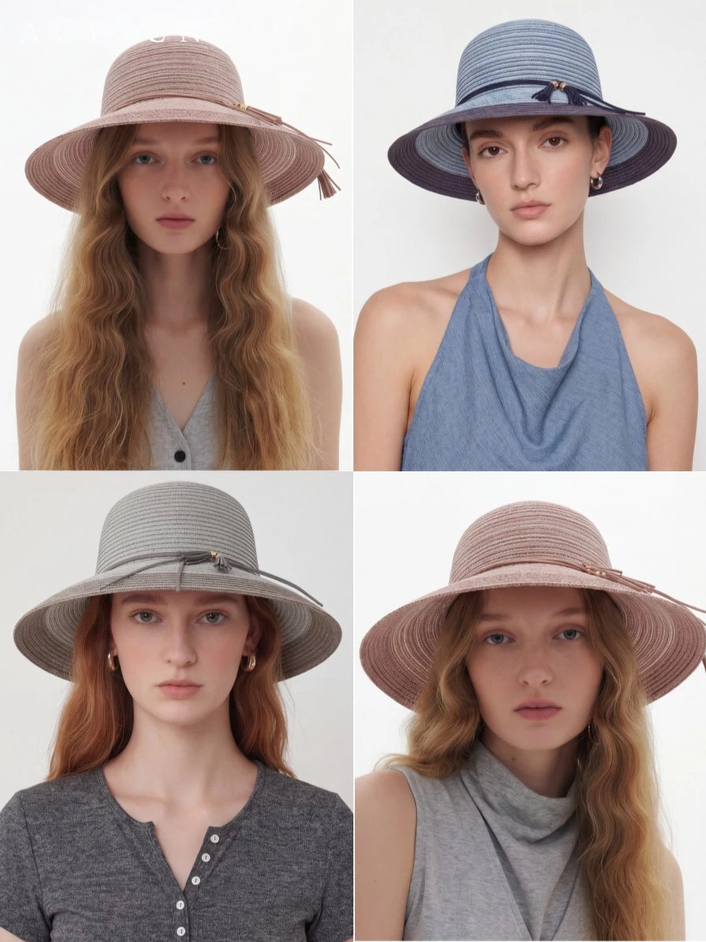 Multi-Stripe Paper-Straw Sun Hat — ACE7CN