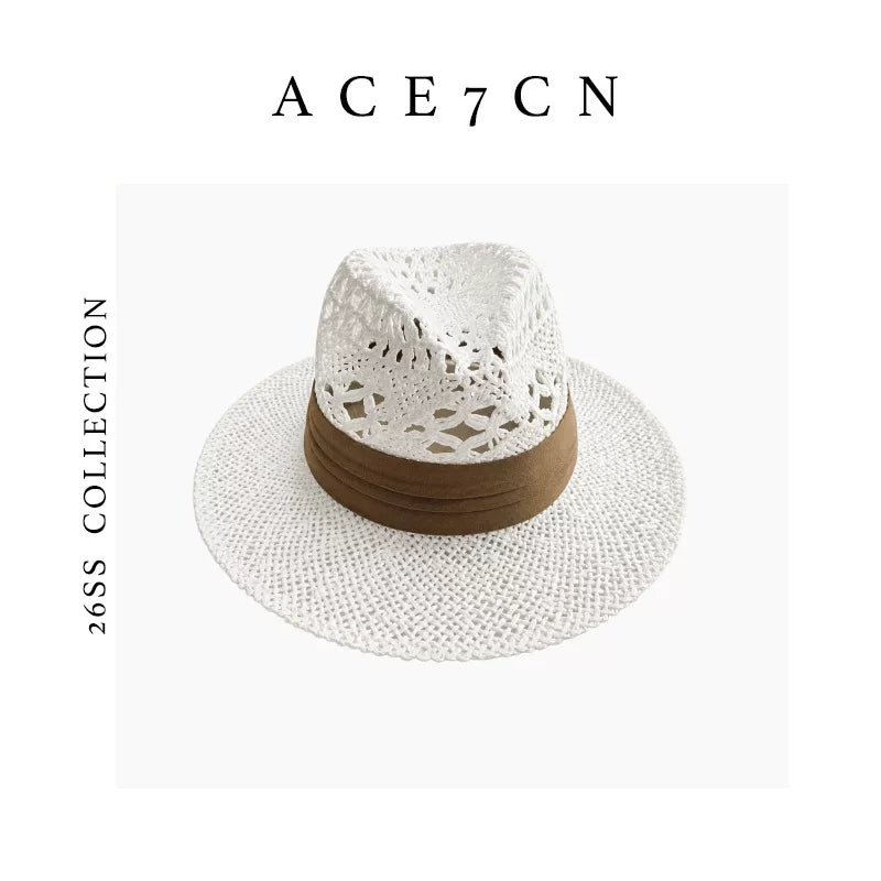 Openwork Hand-Woven Straw Fedora — ACE7CN