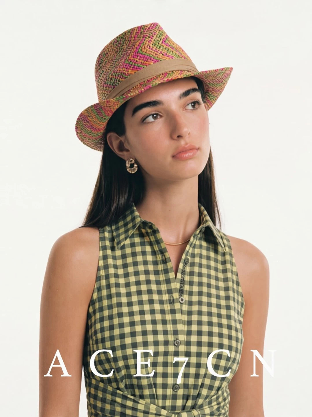 Multicolor-Yarn Straw Western Fedora — ACE7CN