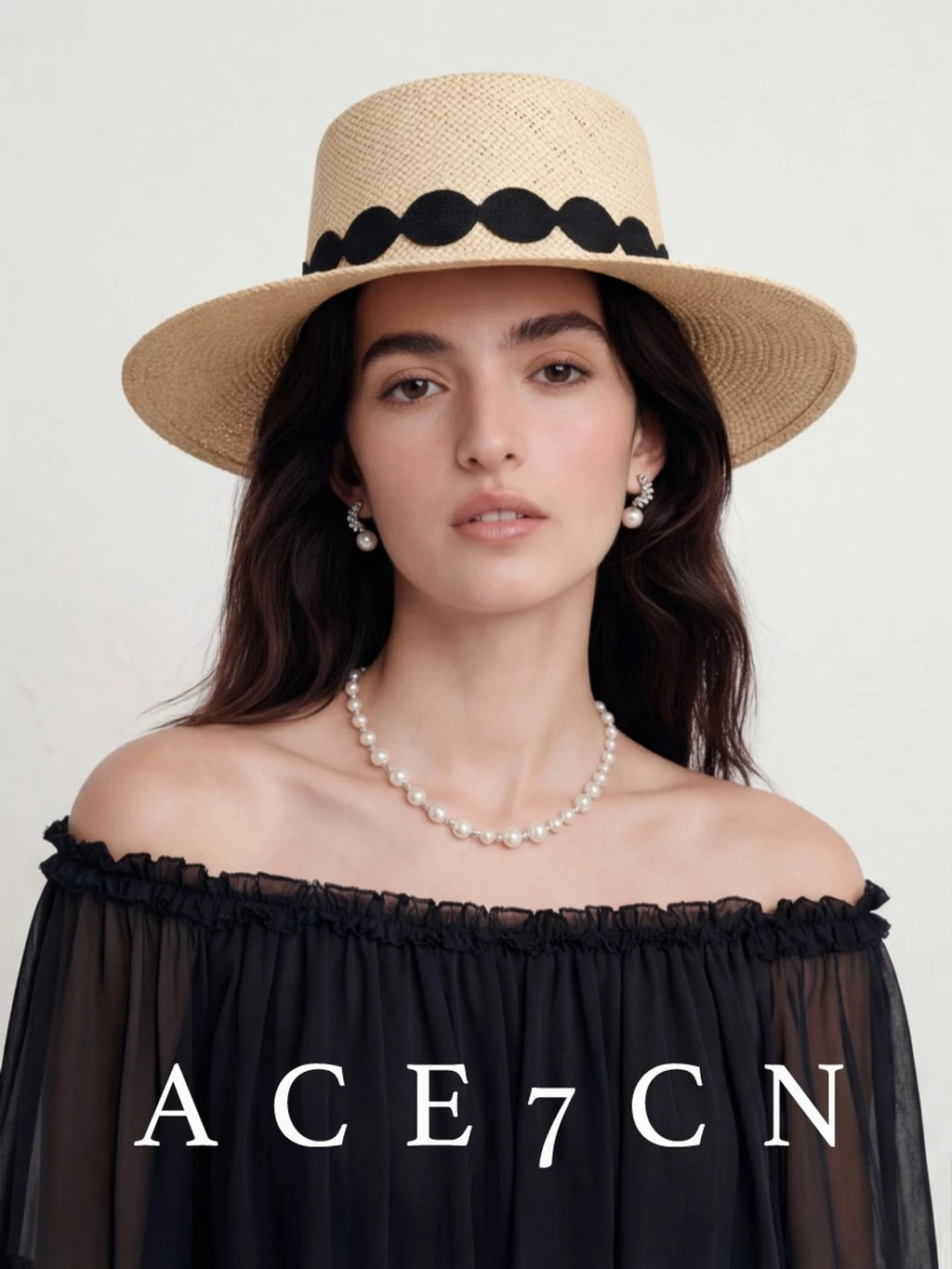 Lace-Trim Straw Panama Hat — ACE7CN