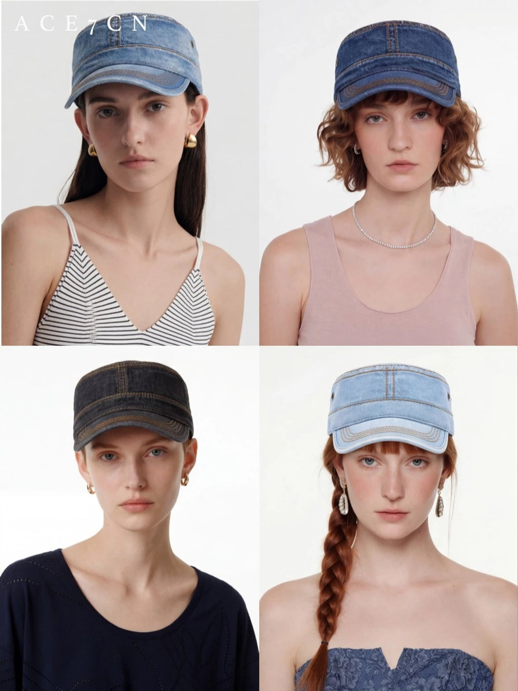 Distressed Denim Equestrian Cap — ACE7CN
