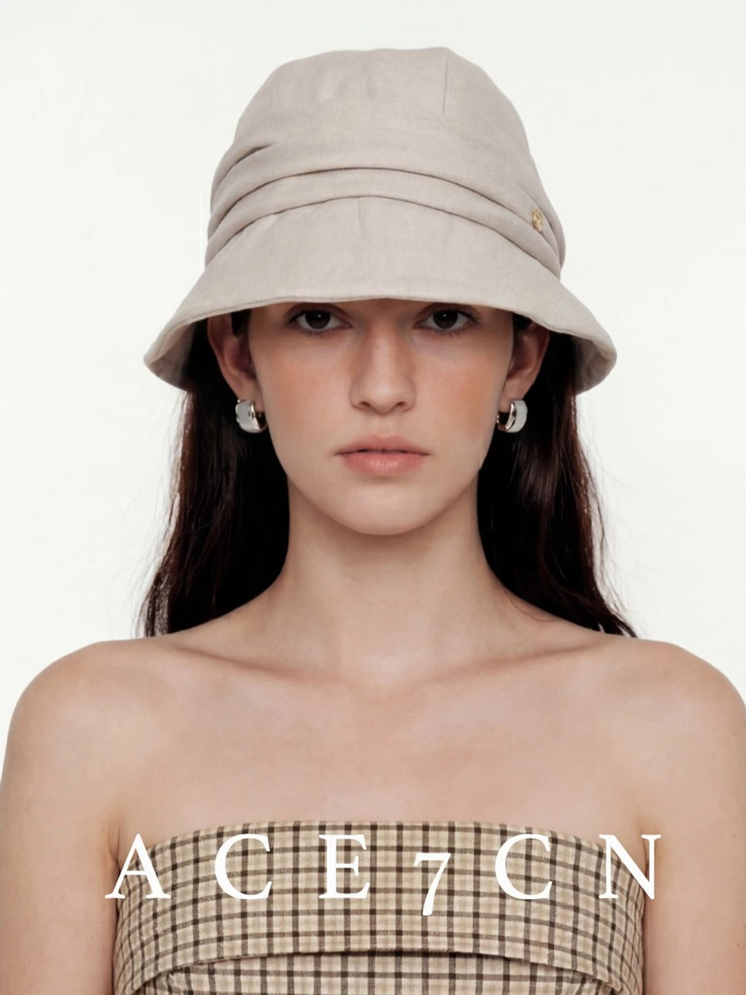 Pleated Wide-Brim Fabric Bucket Hat — ACE7CN