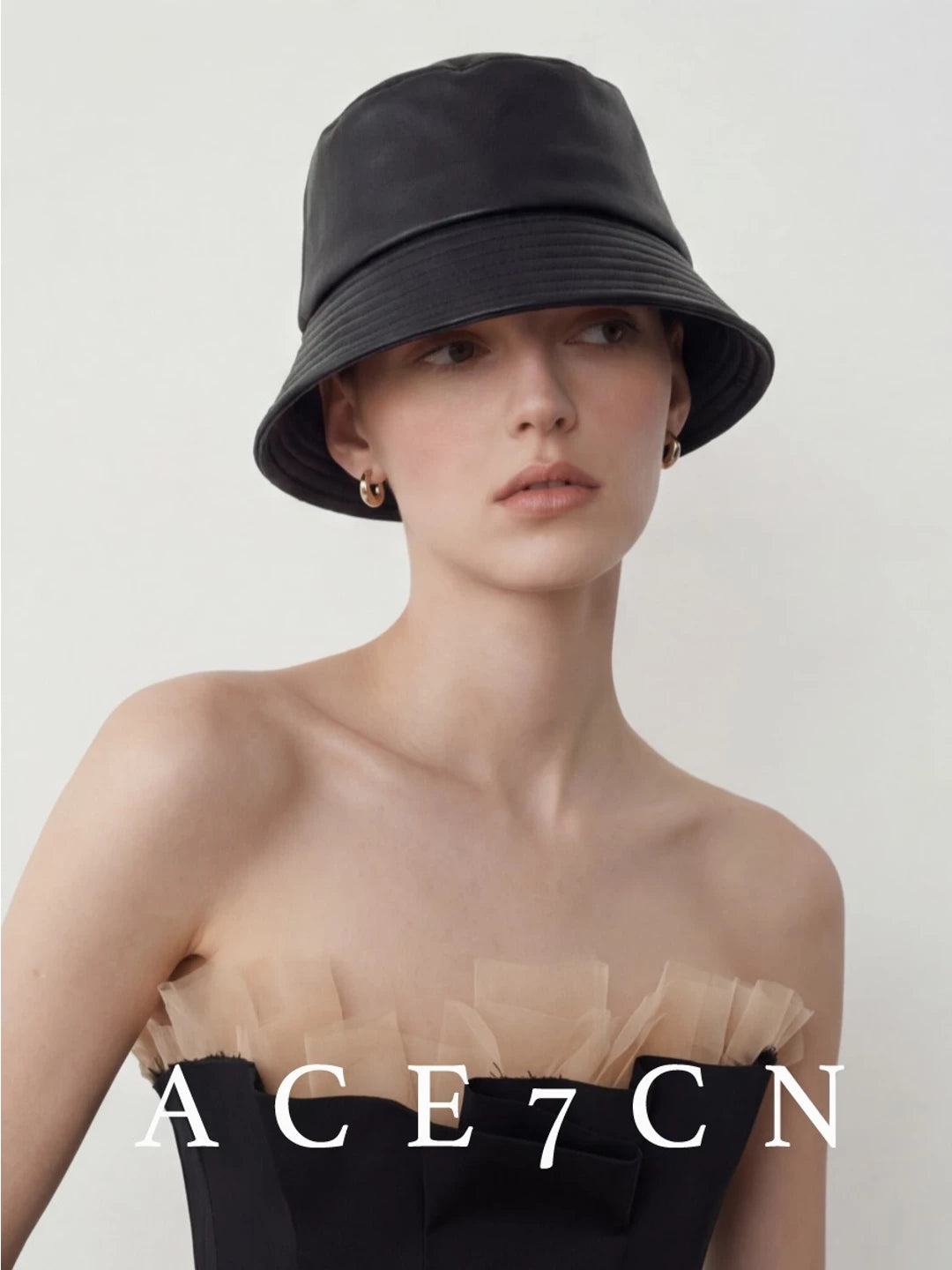 Faux-Leather Lampshade Bucket Hat — ACE7CN