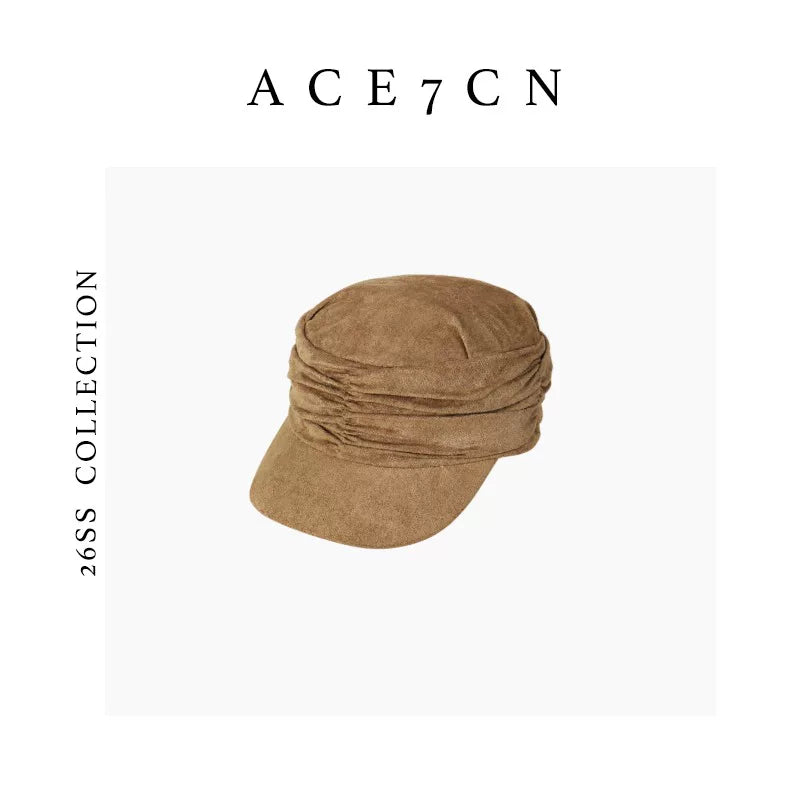 Hand-Pleated Suede Equestrian Cap — ACE7CN