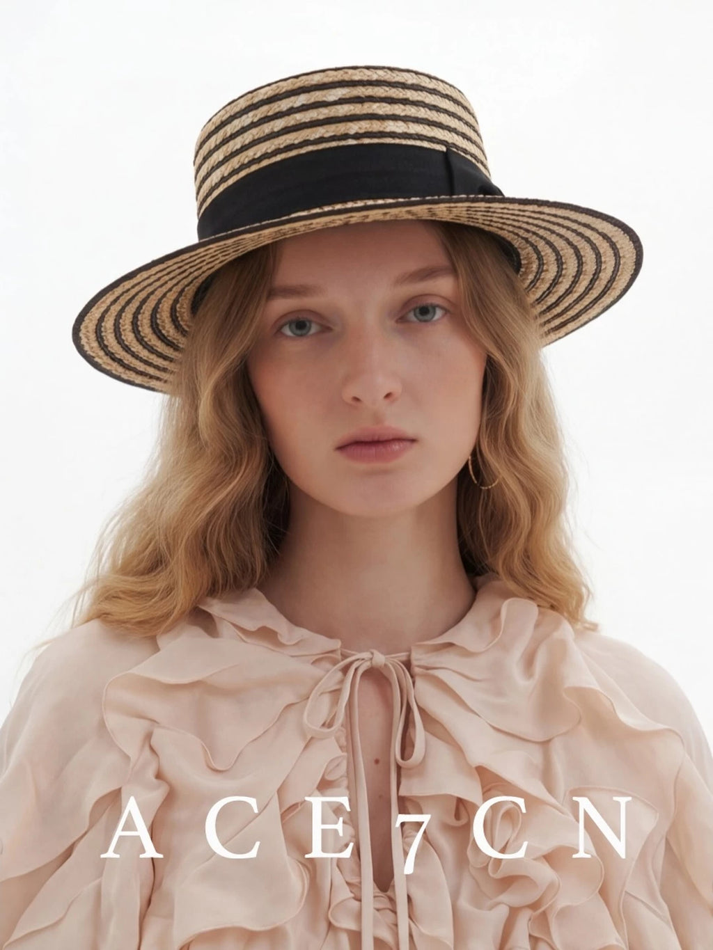 Striped Zigzag-Braid Wheat-Straw Fedora — ACE7CN