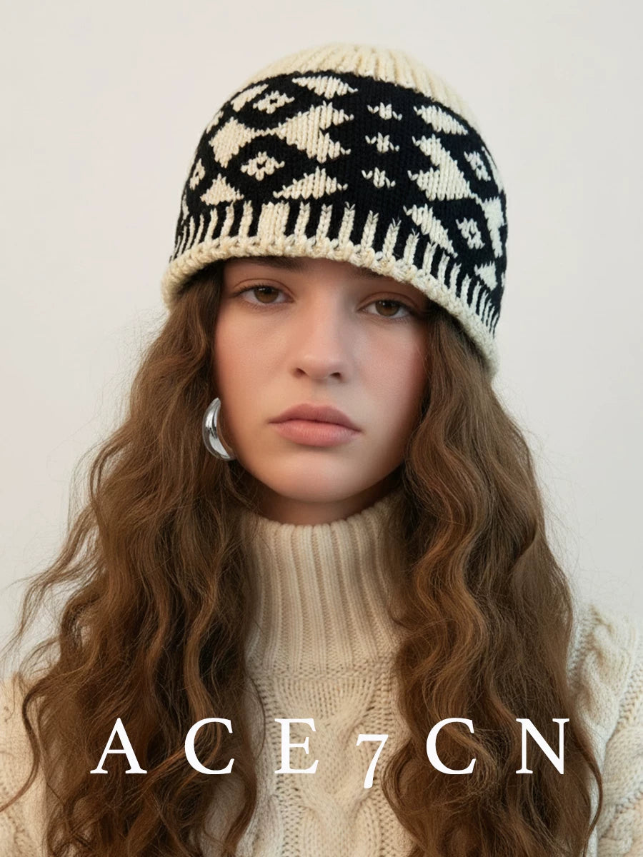 Fair Isle Diamond Knit Beanie — ACE7CN