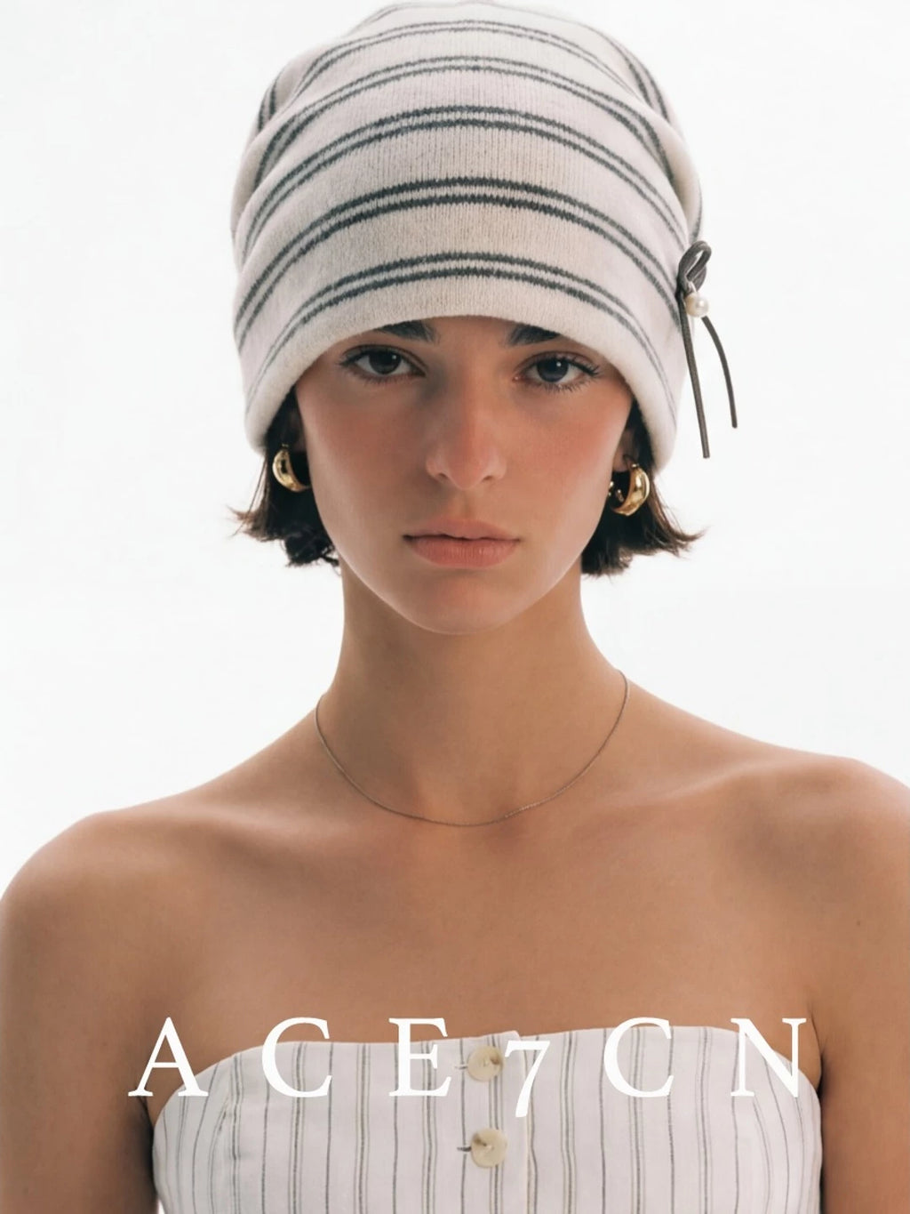 Striped Knit Slouch Beanie — ACE7CN