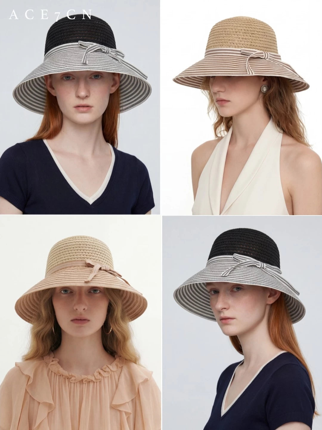 Bow-Trim Straw Sun Hat — ACE7CN