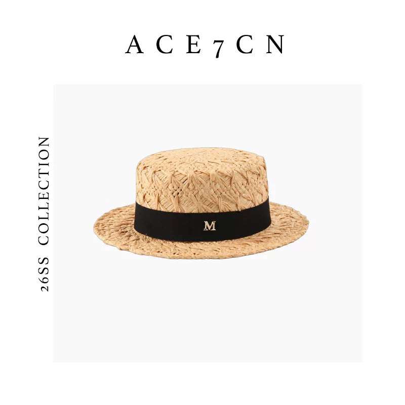 Hand-Woven Raffia Flat-Top Boater — ACE7CN