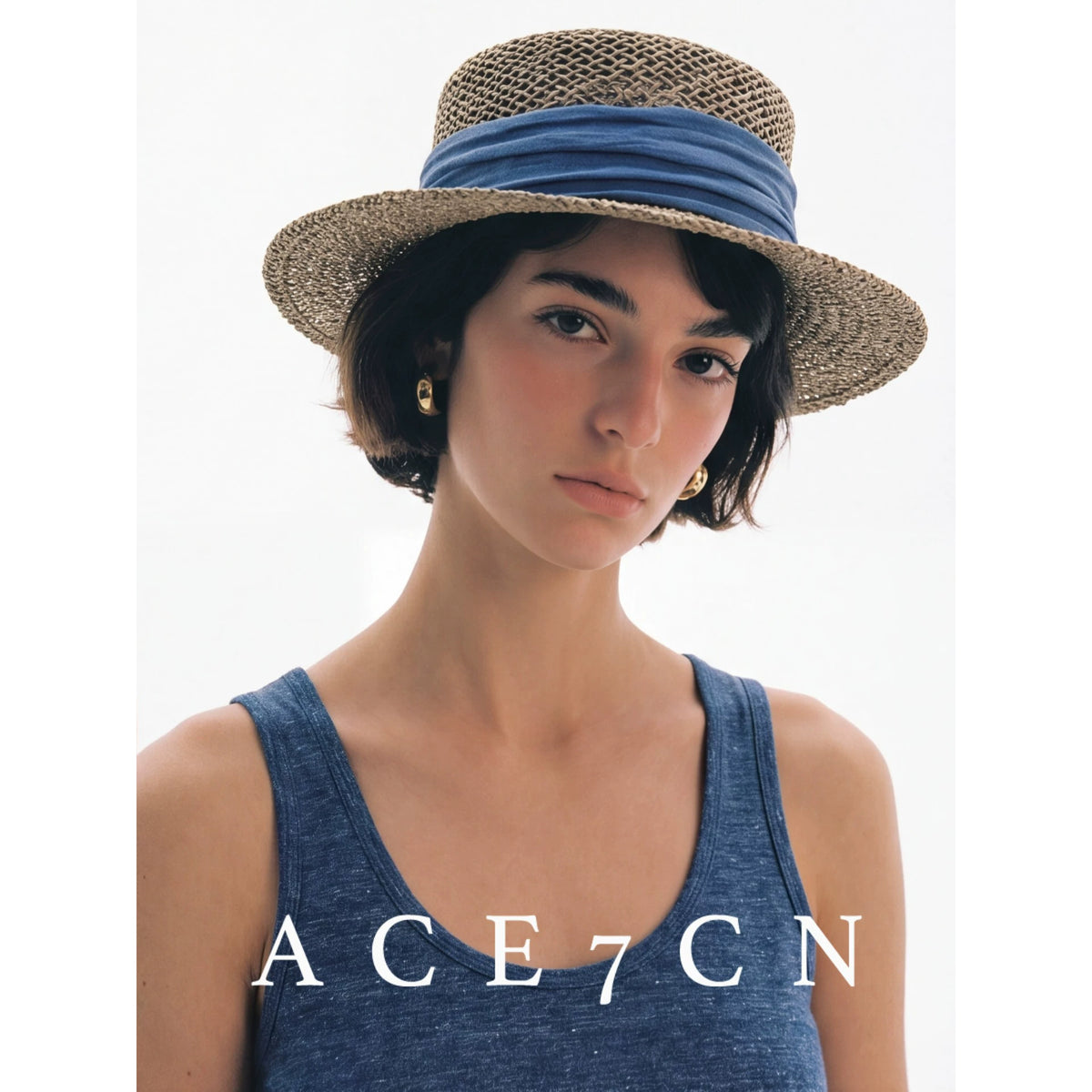 Ribbon-Trim Seagrass Flat-Top Boater — ACE7CN