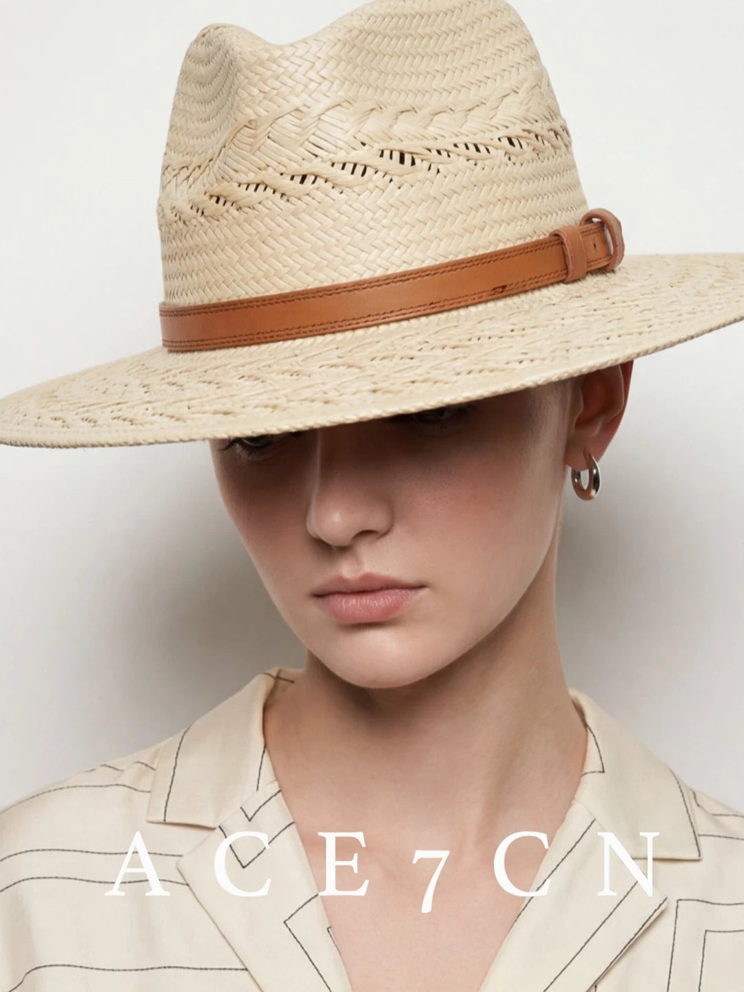 Wheat-Ear Weave Wide-Brim Straw Fedora — ACE7CN