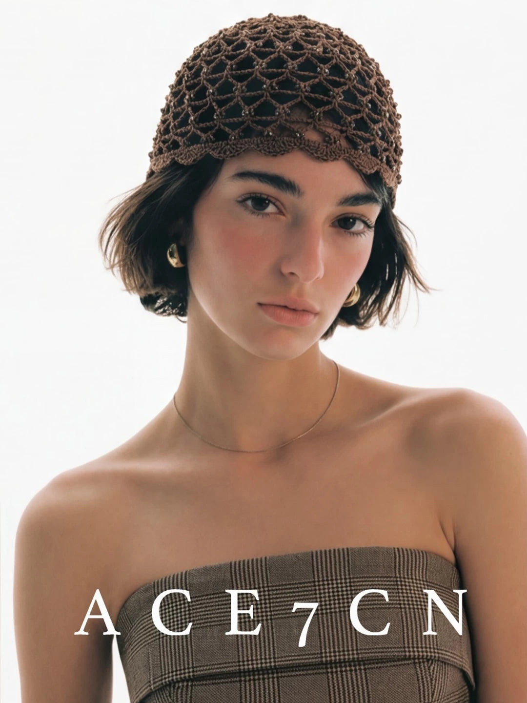 Vintage Elegant Hand-Crochet Openwork Hat Handmade Beaded Knit