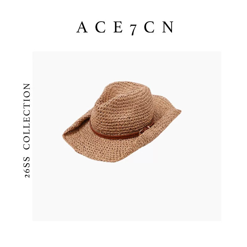 Openwork Straw Western Fedora — ACE7CN