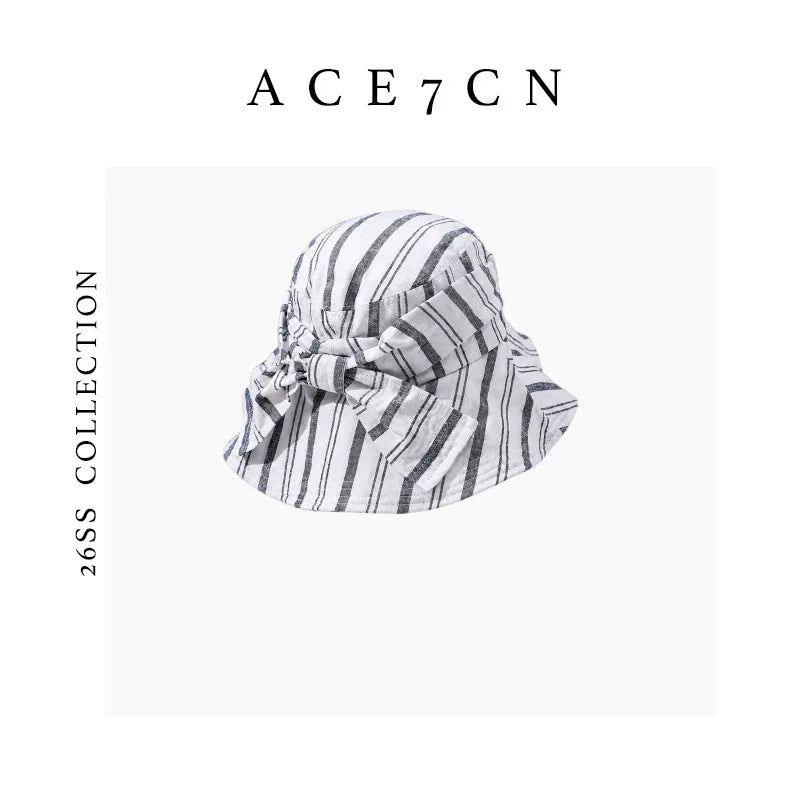 Bow-Detail Wide-Brim Linen Bucket Hat — ACE7CN
