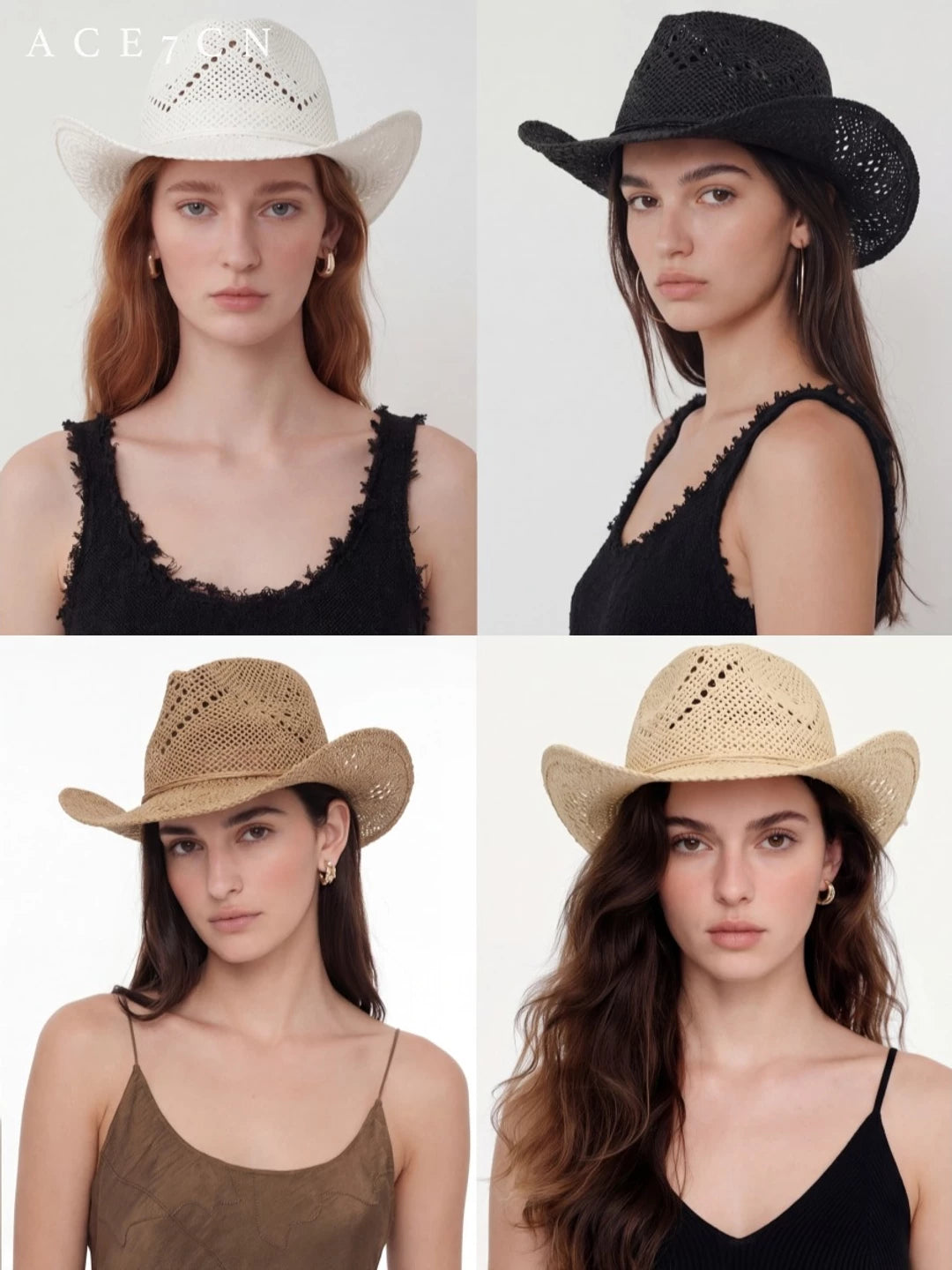 Openwork Straw Cowboy Hat — ACE7CN