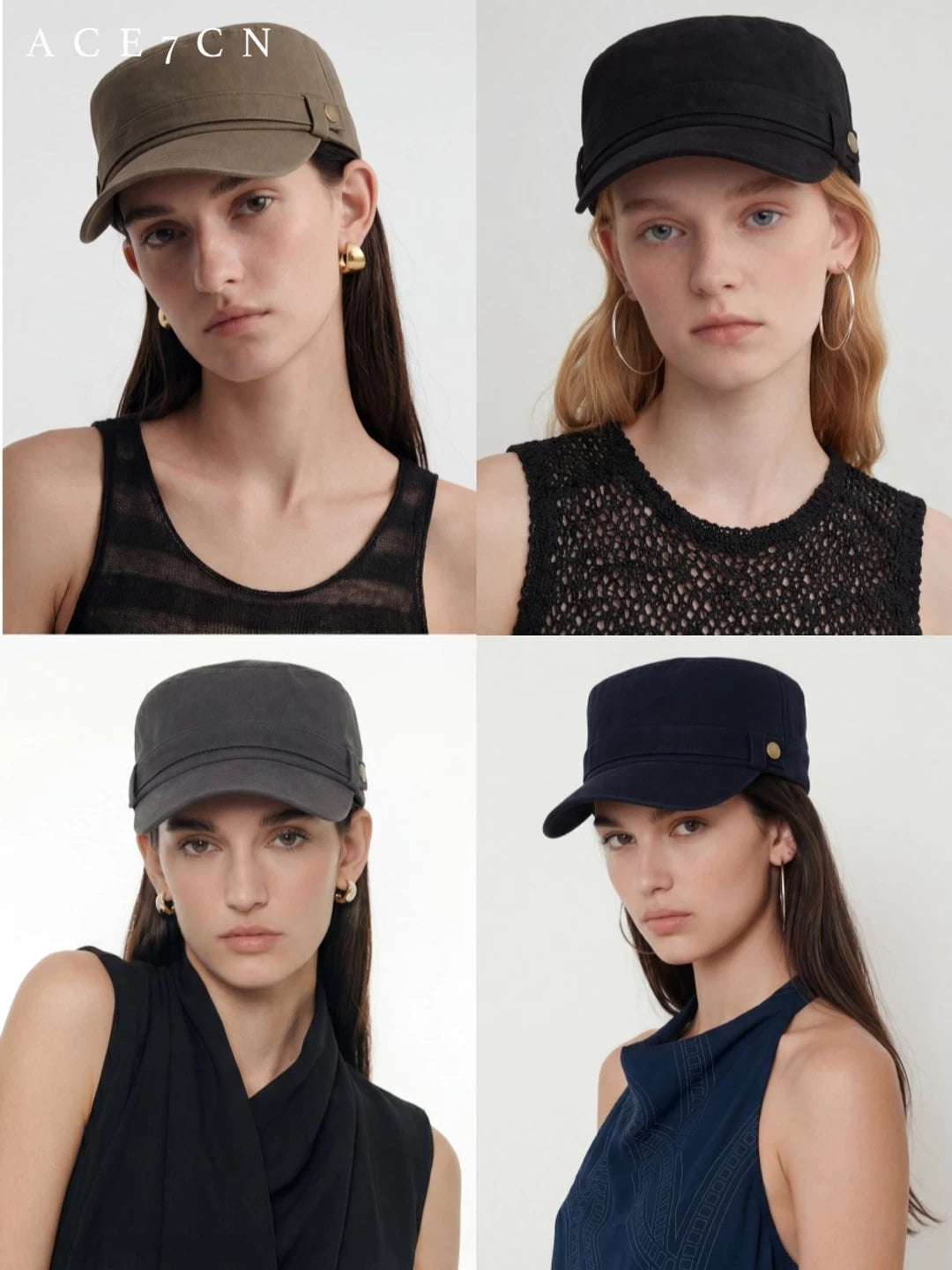 Gold-Buckle Cotton Newsboy Cap — ACE7CN