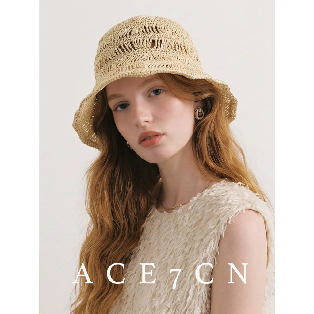 Openwork Straw Bucket Hat — ACE7CN