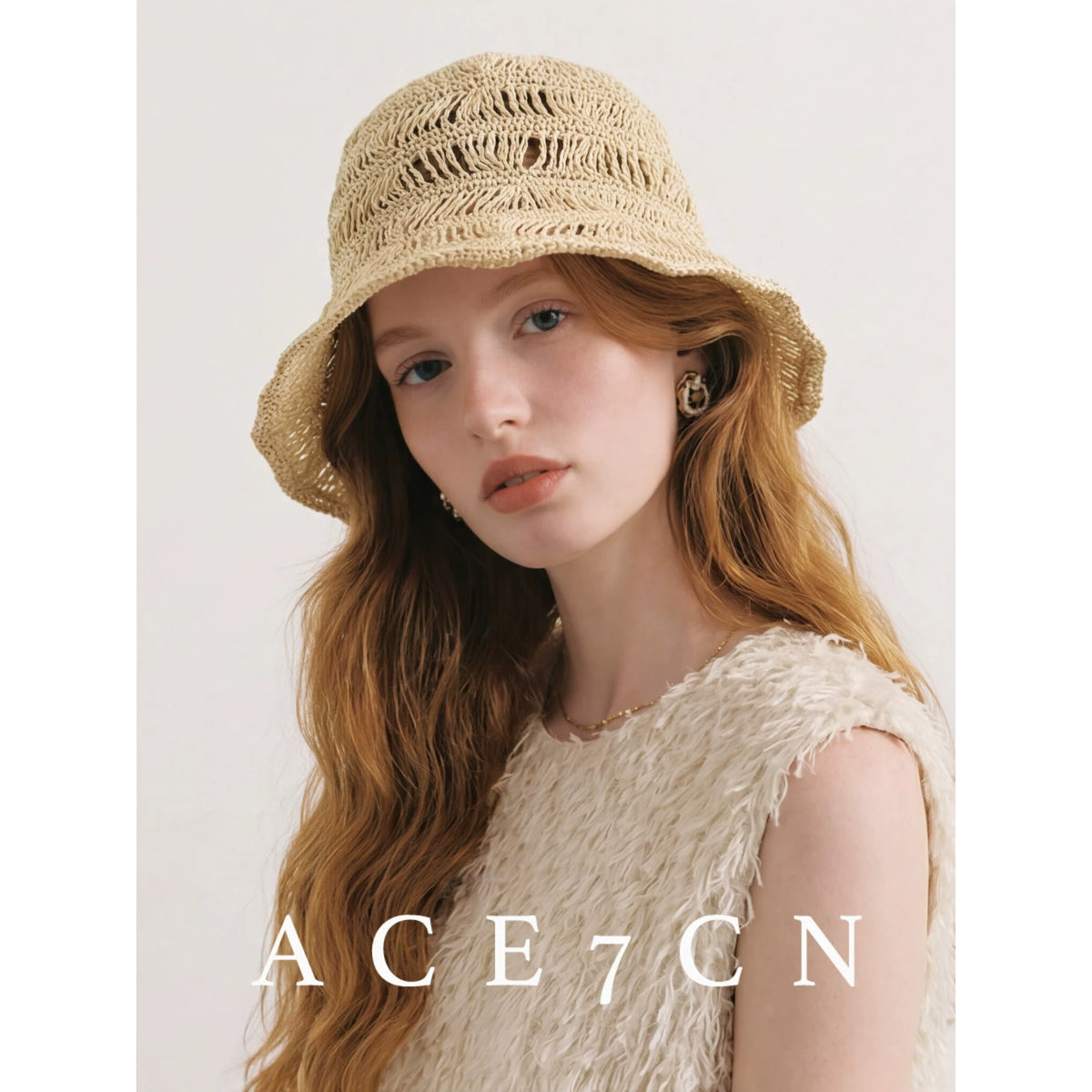 Openwork Straw Bucket Hat — ACE7CN