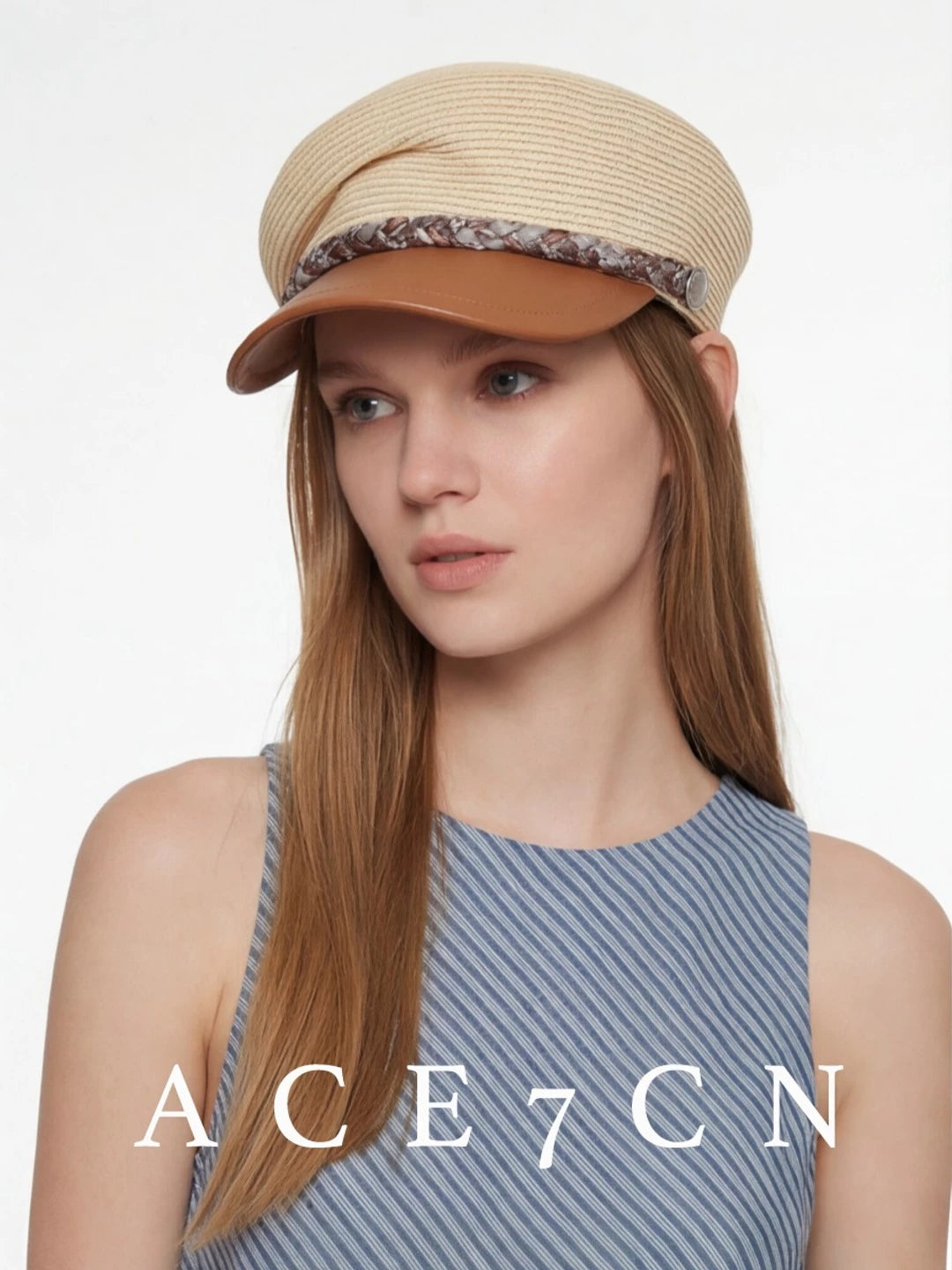 Leather-Trim Tweed Equestrian Cap — ACE7CN