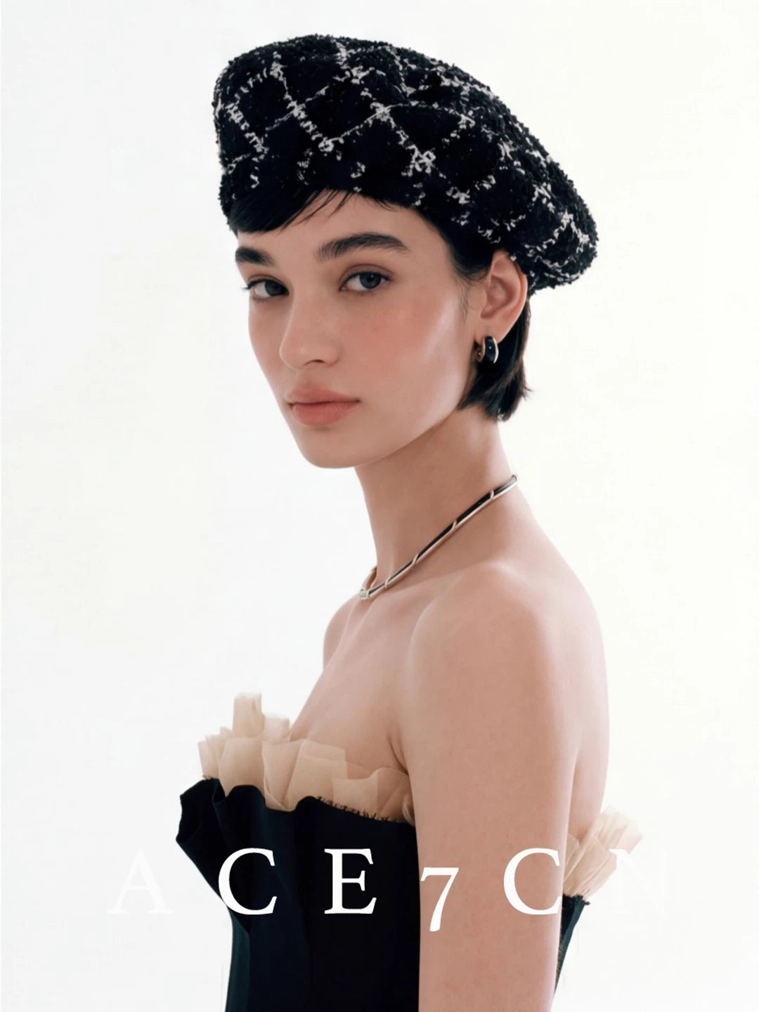 Plaid Tweed Beret — ACE7CN