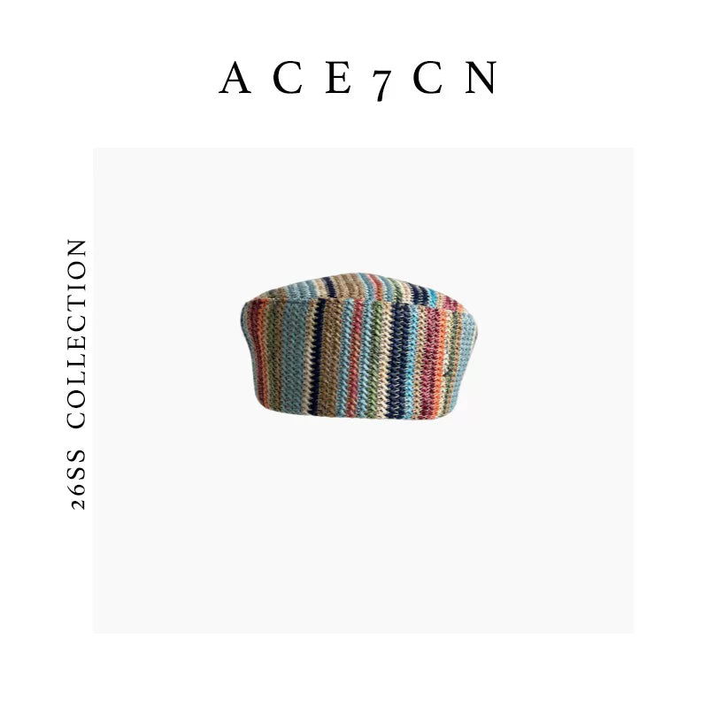 Striped Woven Pillbox Hat — ACE7CN