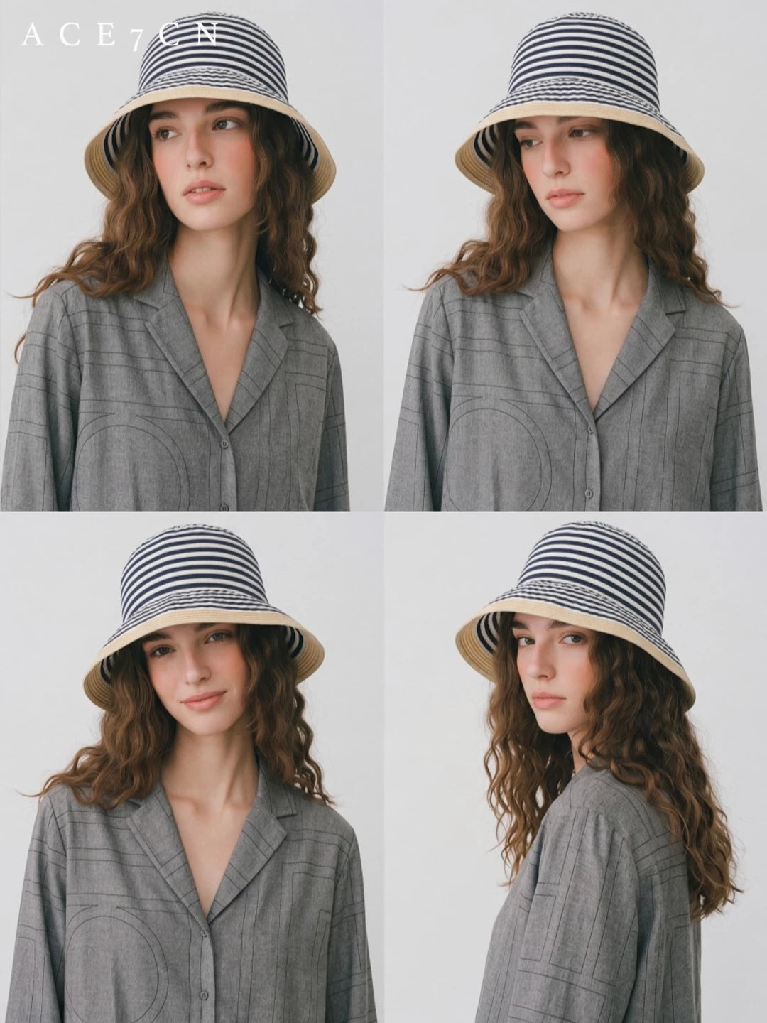 Foldable Striped Paper-Straw Bucket Hat — ACE7CN