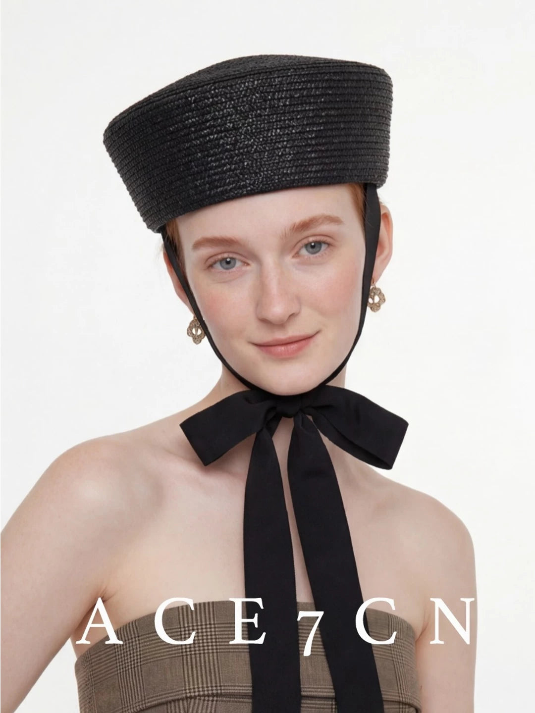 Tie-Strap Wheat-Straw Pillbox Hat — ACE7CN