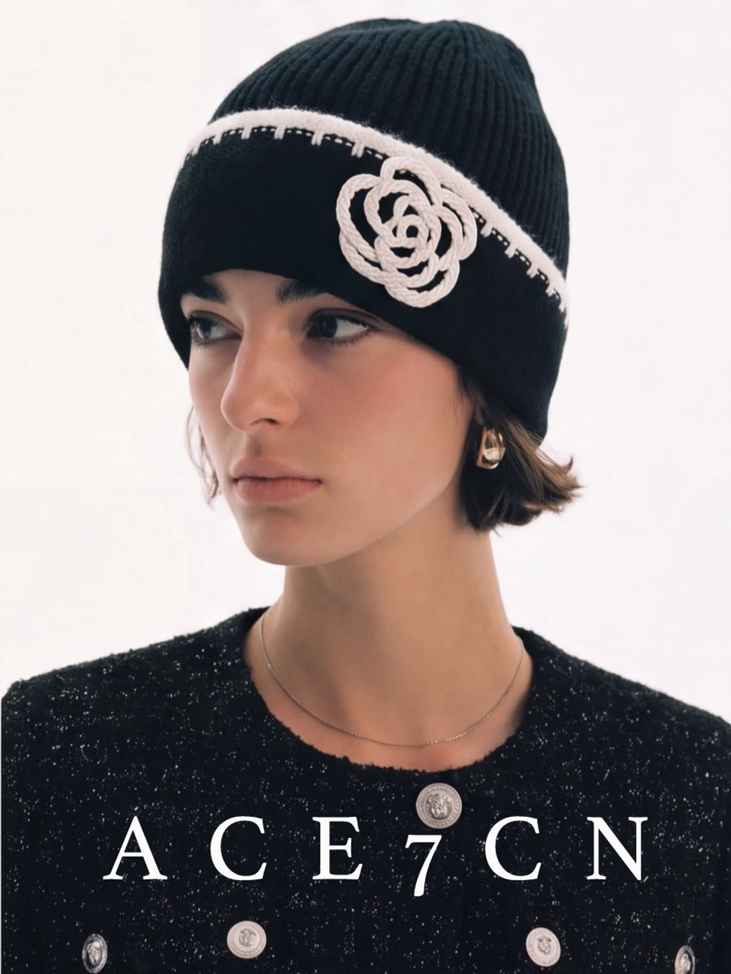 Tweed-Effect Knit Beanie — ACE7CN
