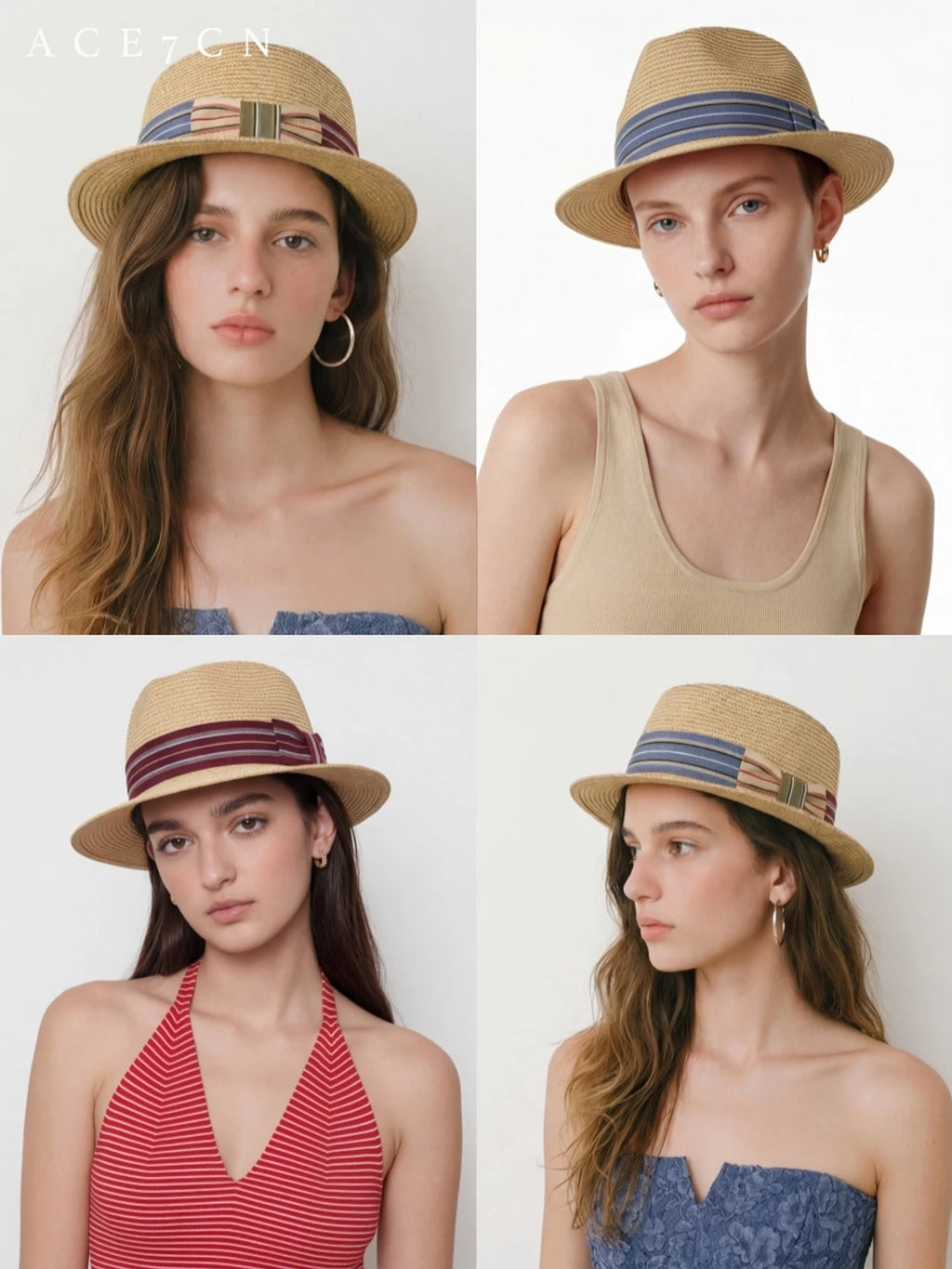 Striped-Band Straw Fedora — ACE7CN