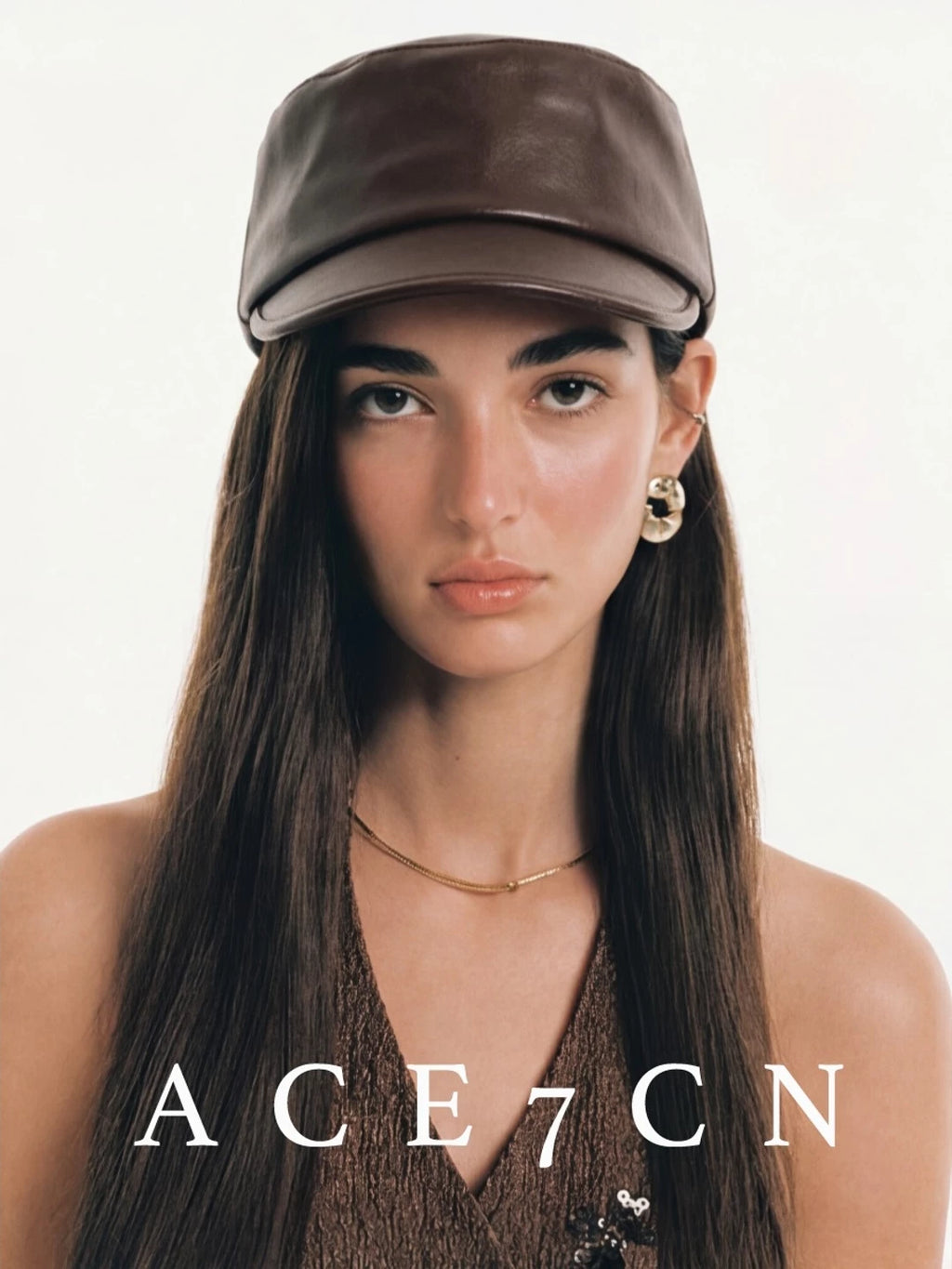 Flat-Top Lamb-Grain Leather Equestrian Cap — ACE7CN