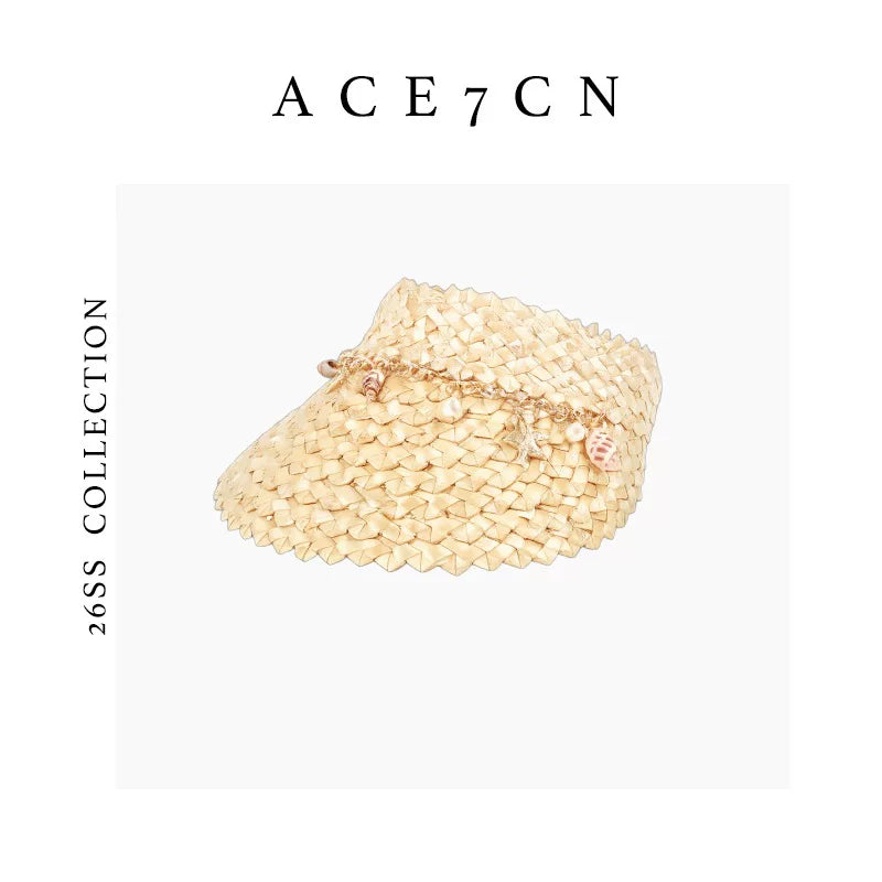 Shell-Embellished Straw Visor — ACE7CN