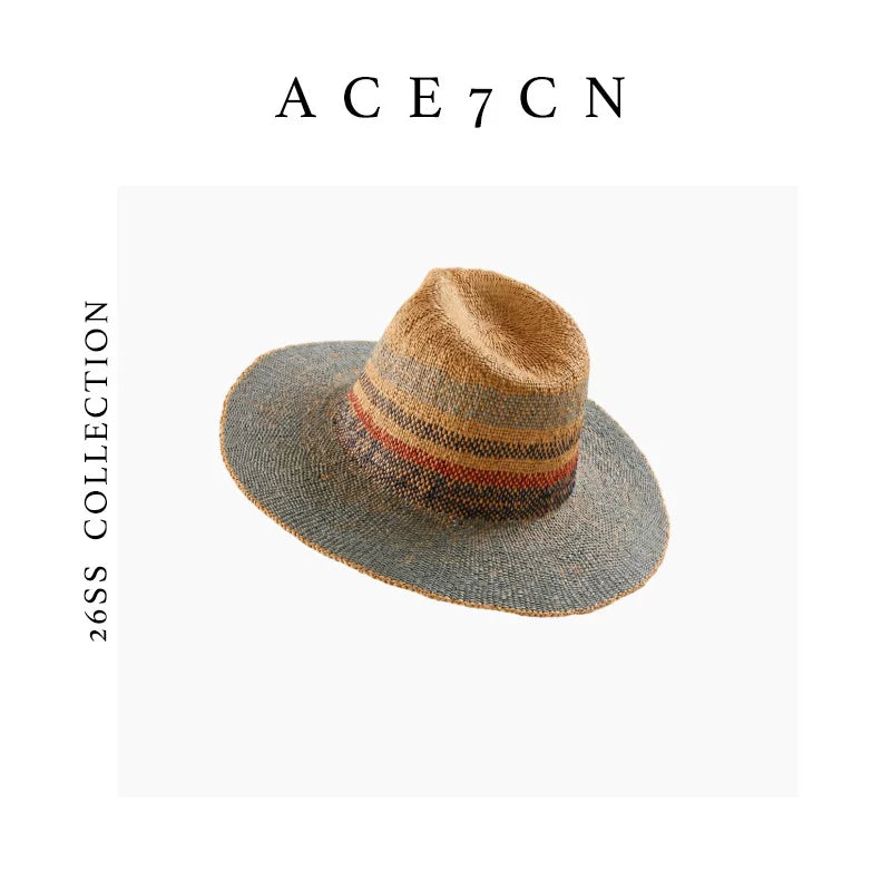 Hand-Woven Color-Block Panama Hat — ACE7CN