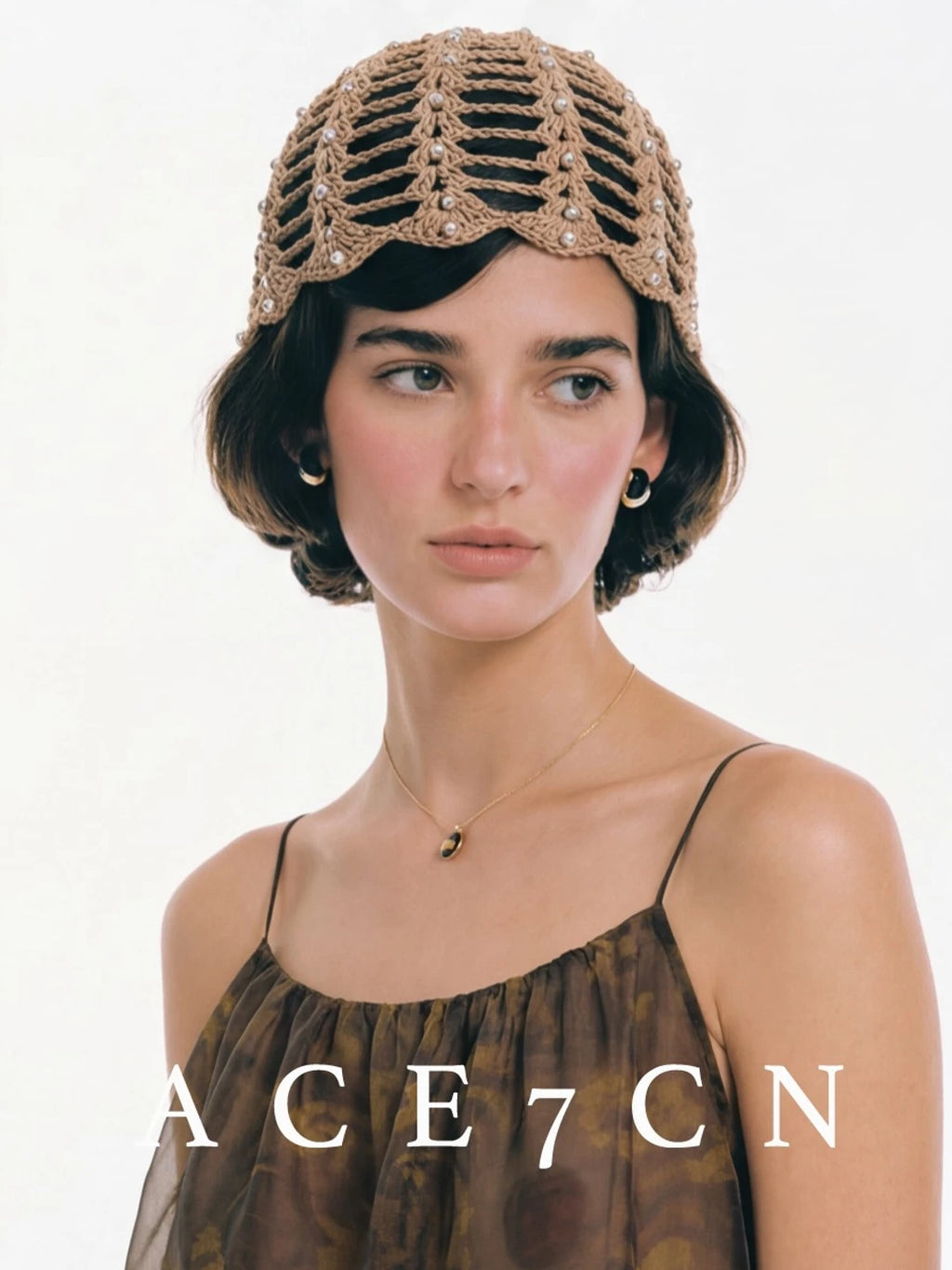 Shimmer Openwork Woven Head Scarf Hat — ACE7CN