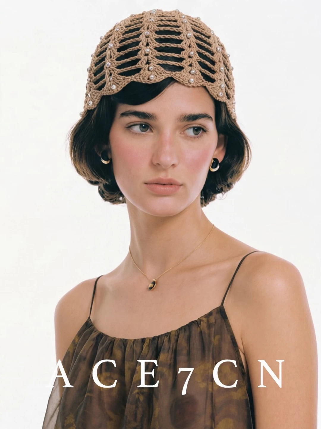 Shimmer Openwork Woven Head Scarf Hat — ACE7CN