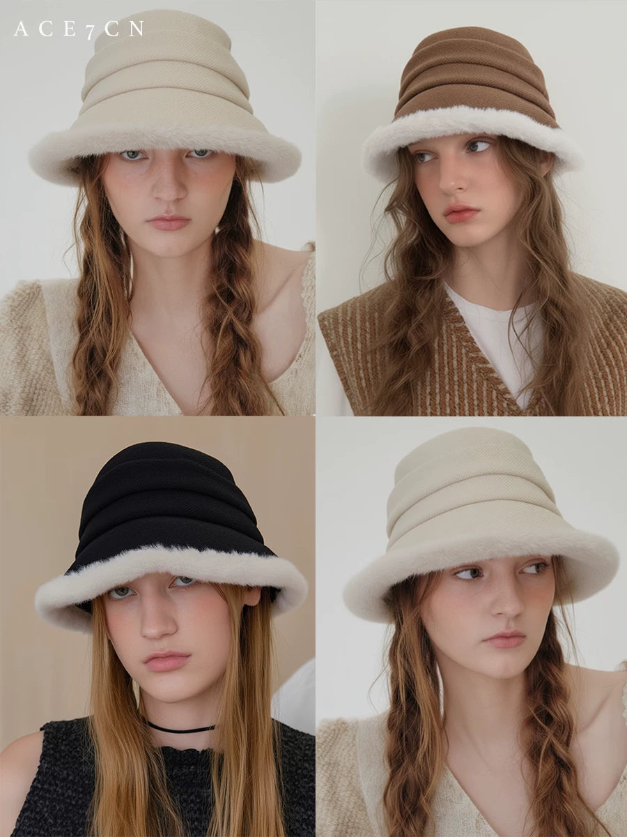 Shearling-Effect Cloche Bucket Hat — ACE7CN