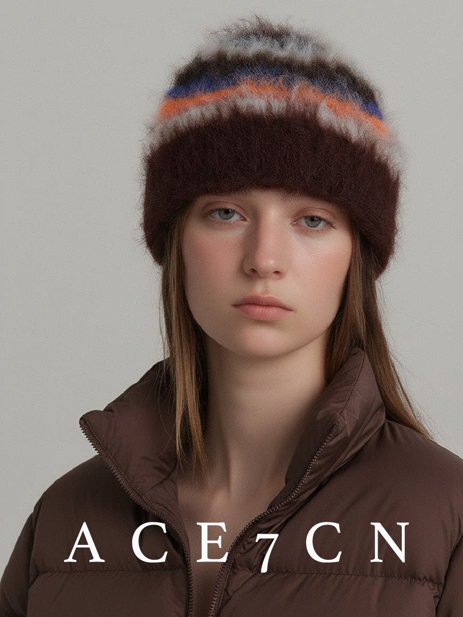 Color-Block Striped Plush Beanie — ACE7CN