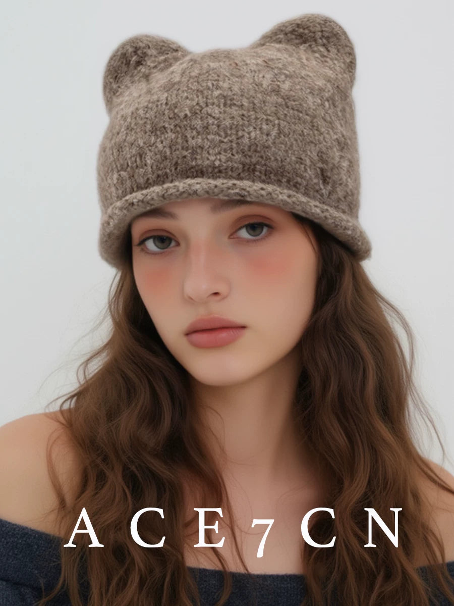 Cat-Ear Knit Ear-Flap Beanie — ACE7CN