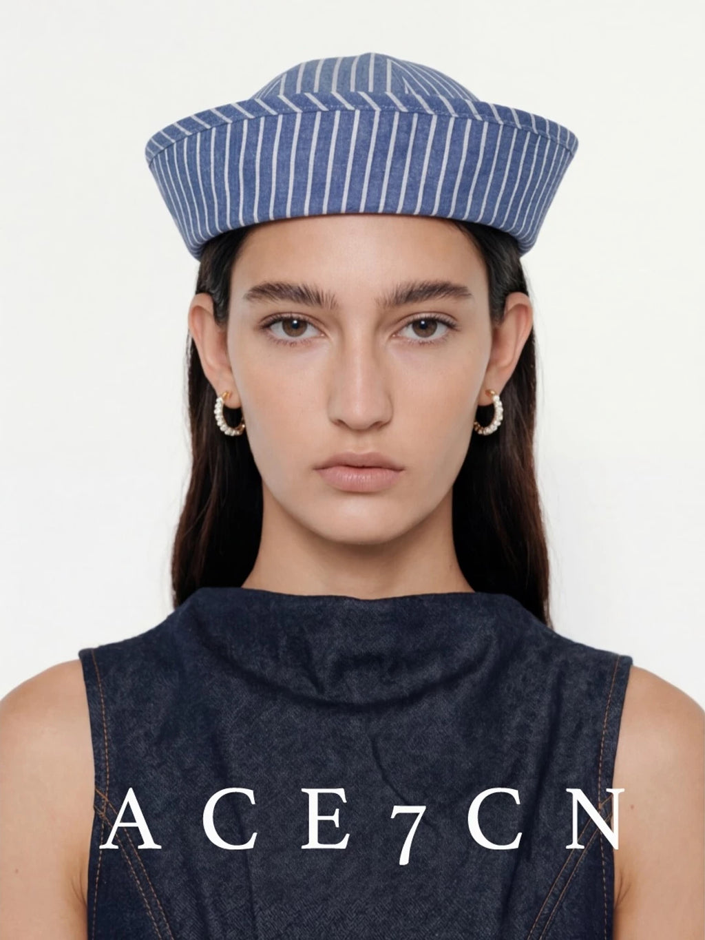 Striped Roll-Brim Cotton Sailor Hat — ACE7CN