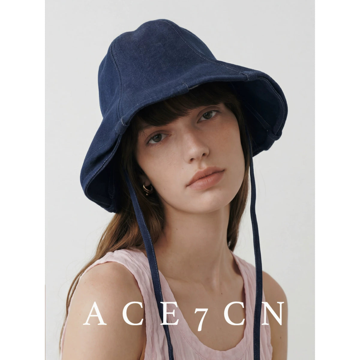 Tie-Strap Washed Denim Bucket Hat — ACE7CN