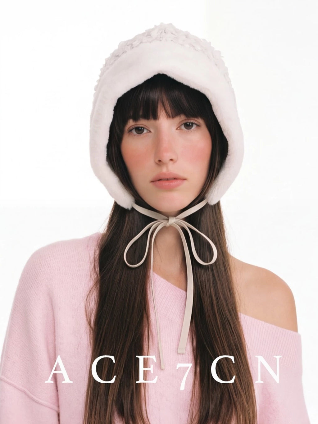 Hepburn French Estate Hat One-Piece Fluffy Tie-Strap Face-Slimming
