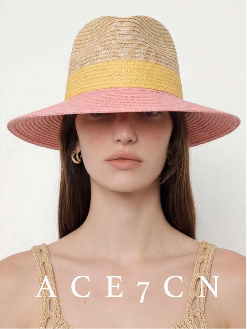 Tri-Color Wide-Brim Wheat-Straw Fedora — ACE7CN