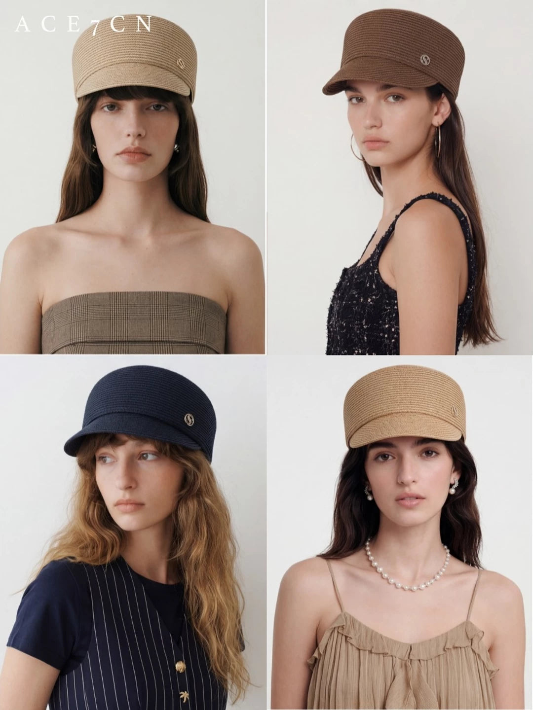Intricate-Weave Straw Equestrian Cap — ACE7CN