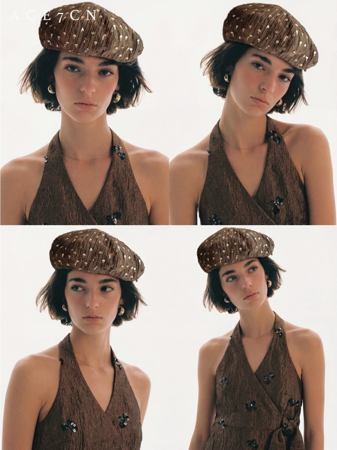 Sequin-Embellished Tencel-Linen Beret — ACE7CN
