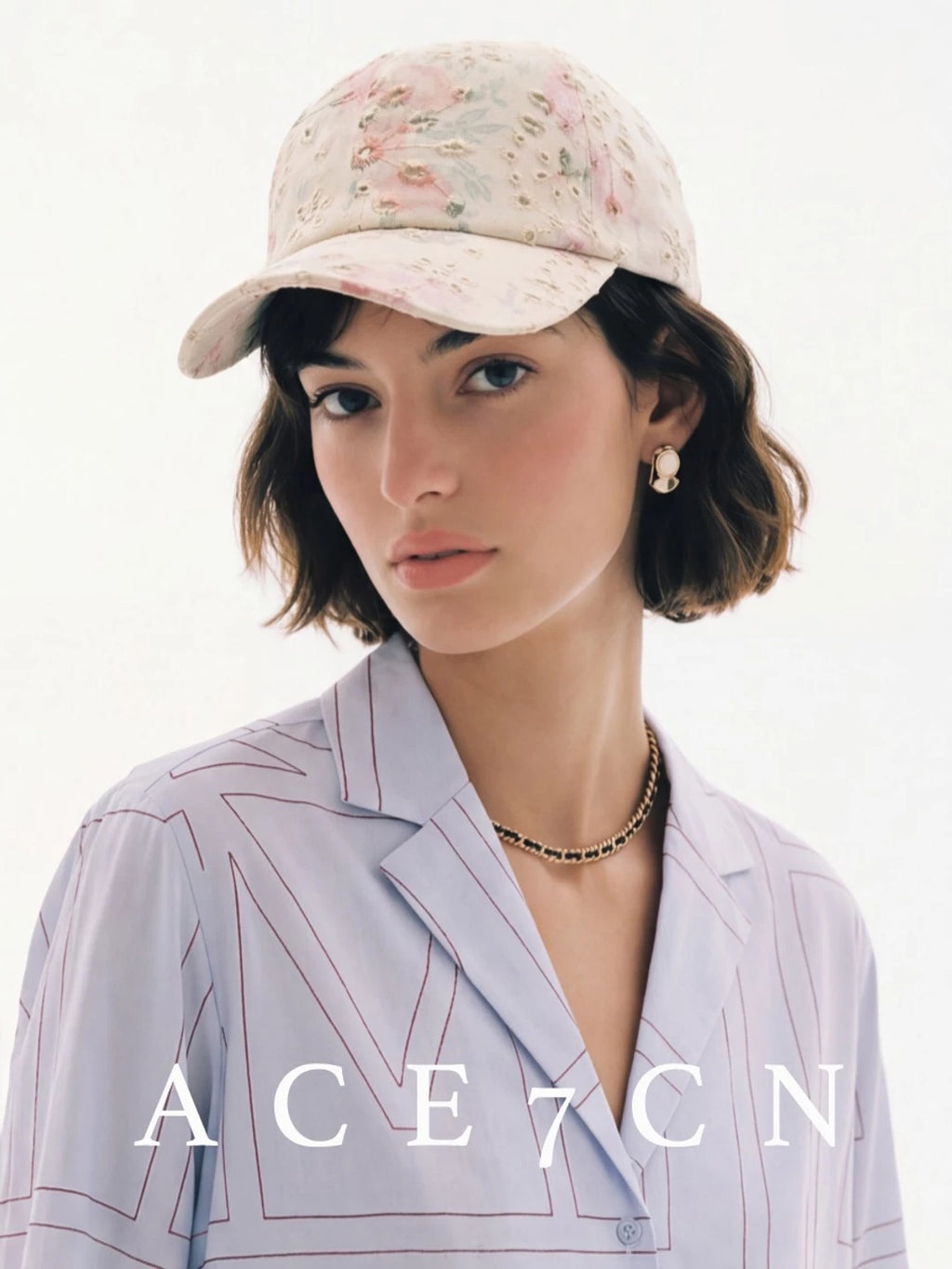 Ink-Floral Embroidered Equestrian Cap — ACE7CN